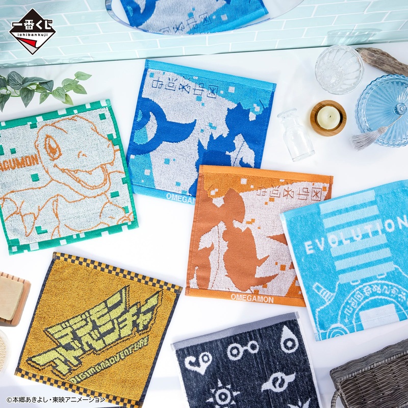 ICHIBAN KUJI DIGIMON – TWO POWERS THAT EMIT LIGHT – E PRIZE – HAND TOWEL complete set 6 types
