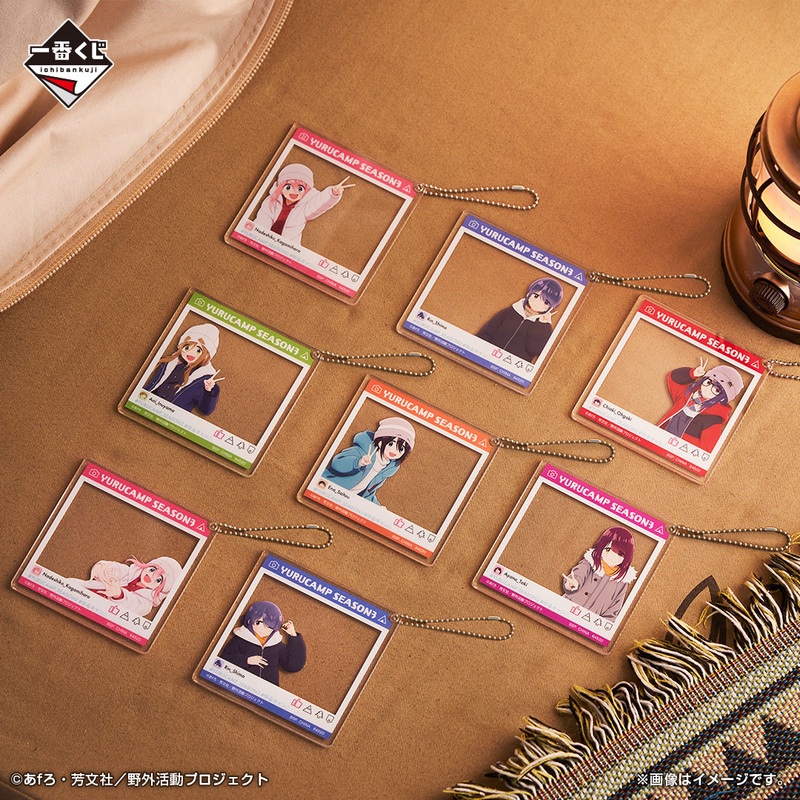 ICHIBAN KUJI LAID BACK CAMP – SEASON 3 – H PRIZE – SNS STYLE ACRYLIC CHARM Complete Set 8 Types