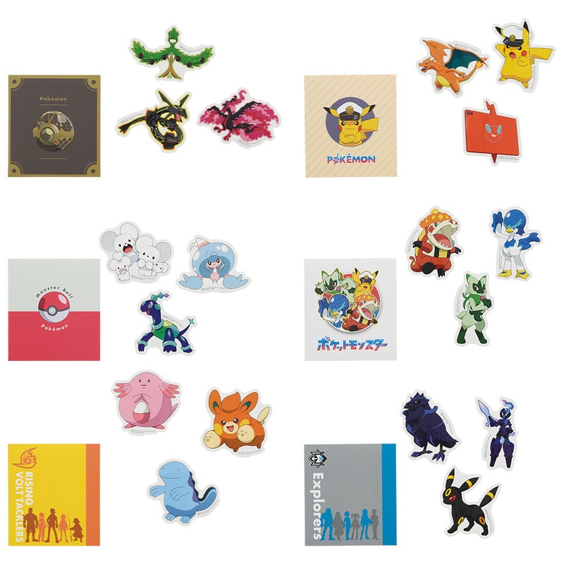 ICHIBAN KUJI ANIME POKEMON – F PRIZE – FLAKE STICKER – COMPLETE SET OF 6 TYPES
